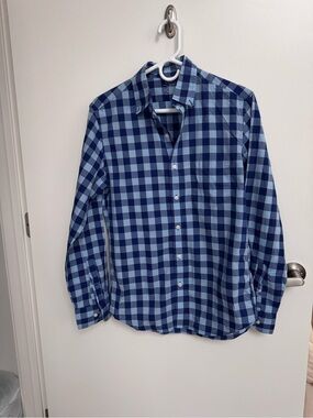 J. Crew Navy and Light Blue Gingham Long-Sleeve Button Down Shirt